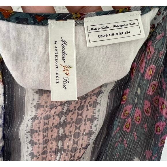 Meadow & Rue Anthropologie Josie Tiered Maxi Dress 2 Metallic Lurex Stripe - Picture 9 of 10